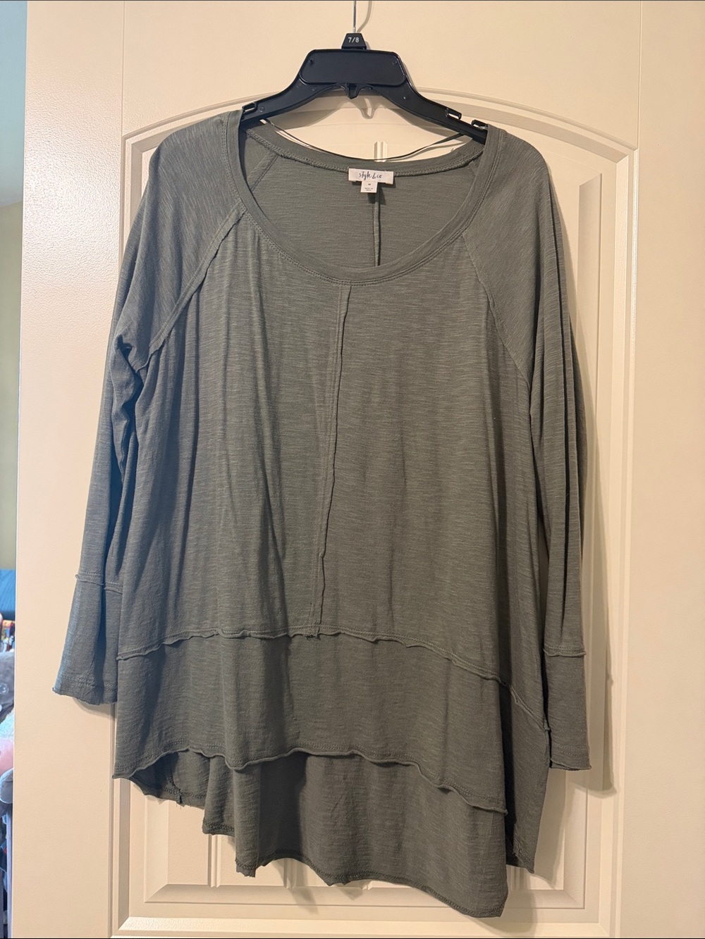 Style & Co. Olive Layered Long-Sleeve Scoop Neck Tunic